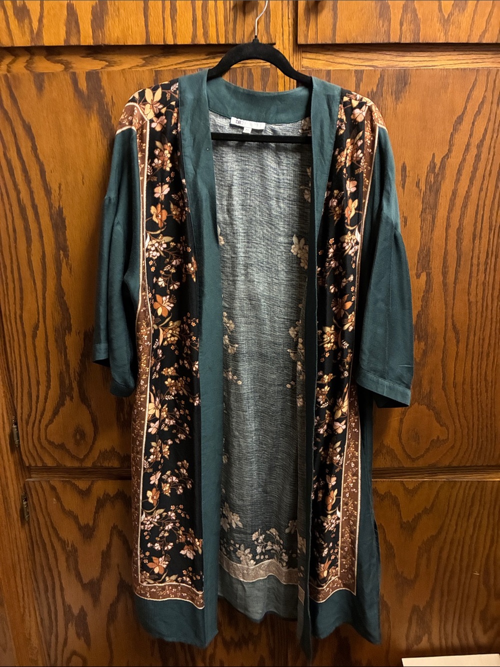 DR2 Dark Teal Floral Open-Front Kimono